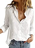 Astylish Linen Top for Women Lightweight Comfy Blouses & Button-Down Shirts White XX-Large
