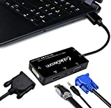 CABLEDECONN Multiport 4-in-1 HDMI to HDMI/DVI/VGA Adapter Cable with Audio Output Converter (Black)