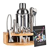 DEKINMAX Bar Set Bartender Kit -12 Pieces Stainless Steel Tool Cocktail Shaker Set Including Martini Shaker Jigger Strainer Mixer Spoon Tongs Bottle Opener Liquor Pourer Bottle Stopper
