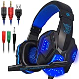 Dland Gaming Headset with Mic and LED Light for Laptop Computer, Cellphone, PS4 and so on, 3.5mm Wired Noise Isolation Gaming Headphones - Volume Control.(Black and Blue)