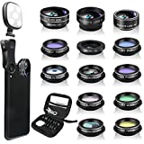 Godefa Phone Camera Lens Kit, 14 in 1 Lenses with Selfie Ring Light for iPhone 12, 11, Xs, Xr,8 7 6s Plus, Samsung and Other Andriod Smartphone, Universal Clip on Wide Angle+Macro+ Zoom Camera Lenses