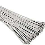 SunplusTrade 100pcs 11.8 Inches Stainless Steel Exhaust Wrap Multi-Purpose Locking Cable Metal Zip Ties