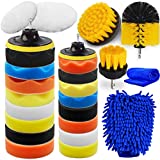 Jaronx 27PCS Car Polishing Pad Kit, 10pcs 4' and 10pcs 3' Car Foam Buffing Pads, Car Polisher Kit Car Drill Polishing Kit with Car Detailing Drill Brushes, Car Washing Mitt, Car Cleaning Towel