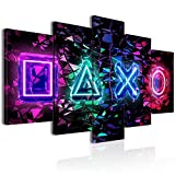 3D Gaming Pictures Canvas Wall Décor Neon Gamer Symbols Buttons Painting Artwork 5 Panels Colorful Cool Game Art Prints for Kids Game Room Bedroom 60'W x30'H