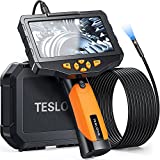 Teslong Dual Lens Inspection Camera with Light, Digital Industrial Borescope, Video Endoscope, Scope Camera, 5' IPS Screen, Waterproof Flexible Probe, 1080p, Tool for Home, Pipe, Automotive (16.4ft)