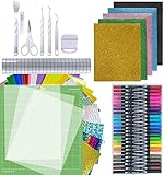 Permanent Vinyl Bundle for Cricut 66 Pcs, Holographic HTV Self Adhesive Vinyl Sheets Glitter Heat Iron on Joy Vinyl Transfer Paper Roll Cutting Mat for for Party Christmas Craft Decoration T-Shirt