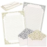 AnyDesign 60 Sheets Vintage Stationery Paper with 30Pcs Self-Adhesive Envelopes Gold Black Border Letter Paper Liner Double-Sided Writing Paper for Birthday Wedding Invitation Thank You Greetings