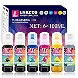 LNKCOS 600ML Sublimation Ink for Epson EcoTank ET-8500 ET-8550 Wide-Format Supertank Printers (6 Color, 6×100ML, BK PB C M Y K Grey, Bigger Bottles with More Ink to Fill The Tanks)