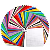 Ohuhu Permanent Vinyl Sheets for Cricut: 70 Packs Craft Adhesive Vinyl for Cricut Maker & All Kinds of Cutting Machines, 60 Backed Vinyls + 10 Transfer Papers - 30 Colors for Party Car Decor Sticker