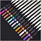 Dyvicl Metallic Marker Pens - 15 Colors Hard Fine Tip Metallic Markers for Black Paper, Adult Coloring, Card Making, Rock Painting, Scrapbooking Crafts, DIY Photo Album