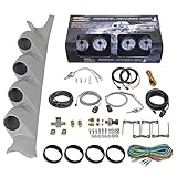 GlowShift Diesel Gauge Package Compatible with Ford Super Duty F-250 F-350 Power Stroke 1999-2007 - White 7 Color 60 PSI Boost, 1500 F EGT, Transmission Temp & Fuel Pressure Gauges - Gray Pillar Pod