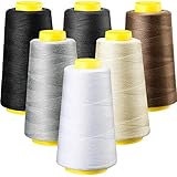 6 Rolls 3000 Yard (Each) Sewing Thread Serger Sewing Machine Thread Polyester Thread Spools Overlock Cone Thread for All Purpose Sewing Quilting Machine (Black, White, Beige, Grey, Dark Grey, Coffee)