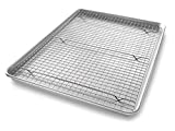 USA Pan 1607CR Bakeware Extra Large Sheet Baking Pan and Bakeable Nonstick Cooling Rack Set, XL, Metal