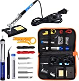 ANBES Soldering Iron Kit Electronics, 60W Adjustable Temperature Welding Tool, 5pcs Soldering Tips, Desoldering Pump, Soldering Iron Stand, Tweezers