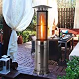 Happygrill Outdoor Patio Heater with Adjustable Heat 41,000BTU Stainless Steel Patio Propane Heater Freestanding with Wheels and True Flame for Garden Balcony Round Outdoor Heater with Quartz
