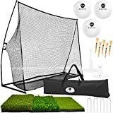 Morvat Golf Net Set 10'x7' Golf Practice Mat Golf Pitching Net Accessories Golf Nets for Backyard Driving Golf Training Aid | Golf Balls Adjustable Tees Wooden Tees Travel Golf Bag Indoor Outdoor Use