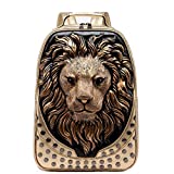 GUQIMEI Mens 3D Lion PU Emboss Rivet Punk Backpack Rock Personality Laptop Bag Creative Travel Leisure, Gold, One Size