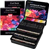 72 Professional Watercolor Pencils with 2 x 50 Page Drawing Pad for Coloring Books, Artist Pencils Set, Premium Artist Lead with Vibrant Colors, Ideal for Coloring, Blending and Layering