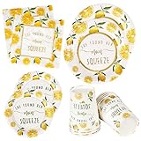 Lemon She Found Her Main Squeeze Paper Plates, 16 Guests, Dinner Plates, Dessert Plates, 9 oz Cups and Napkins for Bridal Shower, Party Supplies Decoration
