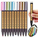 PANDAFLY Metallic Marker Pens, Set of 10 Colors Paint Markers for Black Paper, Rock Painting, Scrapbooking Crafts, Card Making, Ceramics, DIY Photo Album, Ceramic, Glass and More (Medium tip)