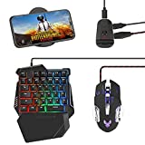 One Hand Gaming Keyboard and Mouse Combo, Laelr 35 Keys PUBG Keycap Version Wired Mechanical RGB LED Backlit Half Keyboard, Support Wrist Rest, USB Wired Gaming Mouse, Converter Adapter for Gaming