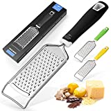 Zulay Kitchen Professional Cheese Grater Stainless Steel - Durable Rust-Proof Metal Lemon Zester Grater With Handle - Flat Handheld Grater For Cheese, Chocolate, Spices, And More - Black
