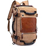 KAKA Travel Backpack ,Canvas Duffel Bag for Traveling,Leather Vintage Travel Bags for Men,Carry on Weekender 15.6' Laptop backpacks Bag ,khak