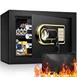 Sanfnz 0.8 Cub Home Safe Box Fireproof Waterproof, Money Safe with Fire proof Waterproof Safe Bag, Combination Fireproof Safe with Digital Keypad and Key for Cash Jewelry Documents