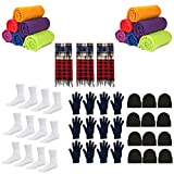 60 Piece Homeless Care Package Supplies - Bulk Case of Glove Pairs, Socks, Winter Fleece Throw Blankets, Beanies and Scarves
