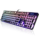 YSCP Typewriter Style Mechanical Gaming Keyboard RGB LED Backlit Wired Keyboard with Blue Switch Retro Punk Round Keycap 104 Keys Cute Keyboard, Black (104 Keys, Black)