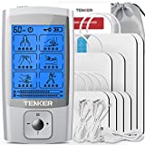 TENKER EMS TENS Unit Muscle Stimulator, 24 Modes Dual Channel Electronic Pulse Massager for Pain Relief/Management & Muscle Strength Rechargeable TENS Machine with 8 Pcs Electrode Pads