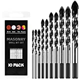 10 Piece Masonry Drill Bit Set for Tile Brick Cement Concrete Glass Plastic Cinder block Wood [1/8，3/16，5/32，1/4，5/16，3/8，1/2 inch ] Chrome Plated with Industrial-Strength Carbide Bit with Storage Box