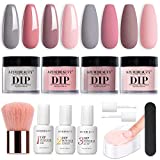 AZUREBEAUTY Dip Powder Nail Kit, 4 Colors Gentle Pink Dipping Powder System Liquid Set Recycling Tray with Base & Top Coat Activator for French Nail Art Manicure Salon DIY at Home