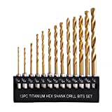 COMOWARE Titanium Twist Drill Bit Set - 13 Pcs Hex Shank High Speed Steel for Wood Plastic Aluminum Alloy, Quick Change, 1/16'-1/4'