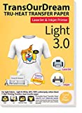 TransOurDream Iron on Heat Transfer Paper for Light T Shirts (20 Sheets 8.5x11', 3.0) Printable HTV Heat Transfer Vinyl for Inkjet & Laserjet Printer Iron On transfers for T Shirts (TRANS-L3-1-20)