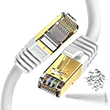 Cat 8 Ethernet Cable 75 ft White, Zosion High Speed 2000Mhz 40GBps Internet Patch Cable Cord Shielded Durable Gold Plated RJ45 Connector for Gaming PC TV PS4 Modem Router Mac Laptop Xbox Movie