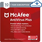 McAfee AntiVirus Protection Plus 2022 | 10 Device | Internet Security Software | Windows/Mac/Android/iOS | 1 Year Subscription | Download Code