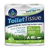 Freedom Living Septic Tank Safe Toilet Tissue (2-Ply, 4 Rolls, 500 Sheets each) For RV, Camping & Marine, Biodegradable,-Natural Alternative to Septic System Treatment Chemicals, Cleaner