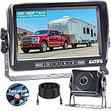 AMTIFO RV Backup Camera HD 1080P 7 Inch Monitor Rear View System for Trailer Truck Camper 5th Wheel Reverse Cam Easy Installation Waterproof Clear Color Night Vision DIY Guide Lines A13