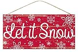 Let It Snow Wooden Sign - 12.5' x 6', Red, Christmas Decoration, White Snowflakes, Kitchen, Yard, Front Door Decoration, Patio, Classroom, Office, Daycare, Christmas Tree Lot