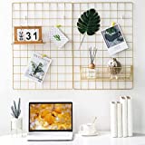 BULYZER Grid Wire Board,for Memo Picture Panel Wall Decoration for Room Office Mat Photo Hanging Art Display Frames Desk Storage Organizer,23.6'' x 15.7‘’(2Pack) (Gold)
