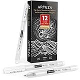 ARTEZA White Gel Pen Set, Pack of 12, White Gel Pens for Artists with 0.6mm, 0.8mm, and 1.00 mm Nibs, White Rollerball Pens for Writing, Drawing, Taking Notes & Sketching