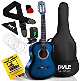 Beginner 36” Classical Acoustic Guitar - 3/4 Junior Size 6 String Linden Wood Guitar w/ Gig Bag, Tuner, Nylon Strings, Picks, Strap, For Beginners, Adults - Pyle PGACLS82BLU (Blue Burst) Blue Fade