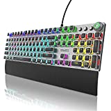 Mechanical Gaming Keyboard, TEWELL RGB LED Rainbow Backlit Typewriter Keyboards with Removable Hand Rest, 104 Anti-ghosting Keys, Quick-Responsible Black Switches for PC, Laptop, Computer