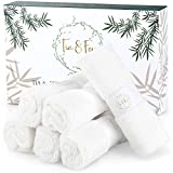 Tia & Fey Face Cloth Made from Bamboo Soft Wash Cloths for face Organic Bamboo Set of 6 Face Towel Gentle on Sensitive Skin Women Makeup Remover Reusable Absorbent Washcloths 10 x 10 Inch (White)