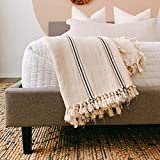 The Loomia Sophie Turkish Cotton Boho Farmhouse Throw Blanket (Extra Large 65' X 85', Cream Ecru Base with Black Stripes)
