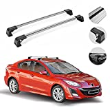 OMAC Roof Rack Cross Bar For Mazda 3 Sedan 2009-2014 Silver | Car Rooftop Rail Crossbars 165 Lbs Load Capacity Adjustable Anti-Theft Keyed Locking 2 Pcs | Carrier For All Your Cargo Luggage Bike Kayak