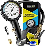 Tire Inflator with Pressure Gauge and Longer Hose - Most Accurate, Heavy Duty Air Chuck with Gauge for Air Compressor Tire Inflator Attachment - 100PSI