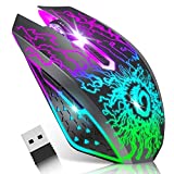 VersionTECH. Wireless Gaming Mouse, Rechargeable Computer Mouse Mice with 7 LED Lights, 6 Programmable Buttons, 2.4G USB Nano Receiver 3 Adjustable DPI for Laptop PC Gamer Desktop Chromebook Mac-Black