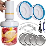 Electric Mason Jar Vacuum Sealer and Accessory Hose Compatible with FoodSaver Vacuum Sealer, Vacuum Sealer Attachment Kit for Wide & Regular Mouth Mason Jars, Jars Sealing Hood with Electric Vacuum Pump and Jar Lids for Food Storage